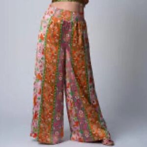House of Harlow 1960 Floral Satin High Rise Wide Leg Pants Size XS